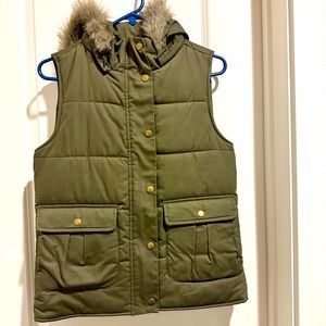 The Gap - Vest. Military Green with fur-lined hood.